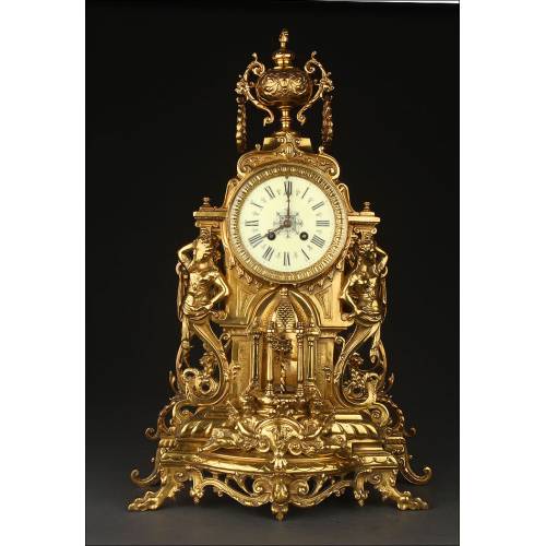 Impresionante Reloj de Sobremesa de Bronce. Francia, Circa 1890. En Perfecto Estado y Funcionando