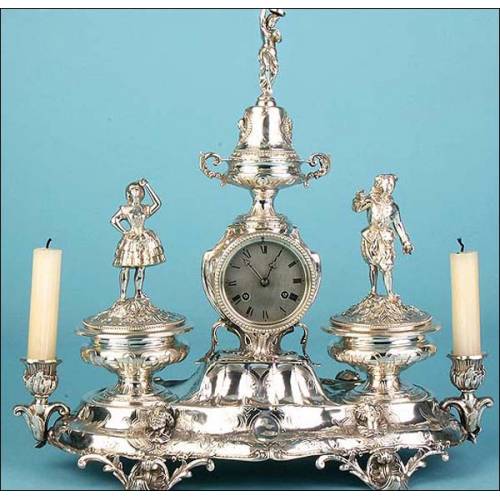 Antique solid silver scribe clock. 1840-1879. Hugo