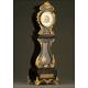 Curious Rococo Mantel Clock in Ebonized Wood and Brass Sconces, ca.1900.