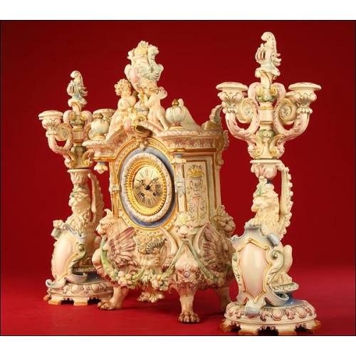 Important German Porcelain Clock with 8 days Gustav Becker.1900