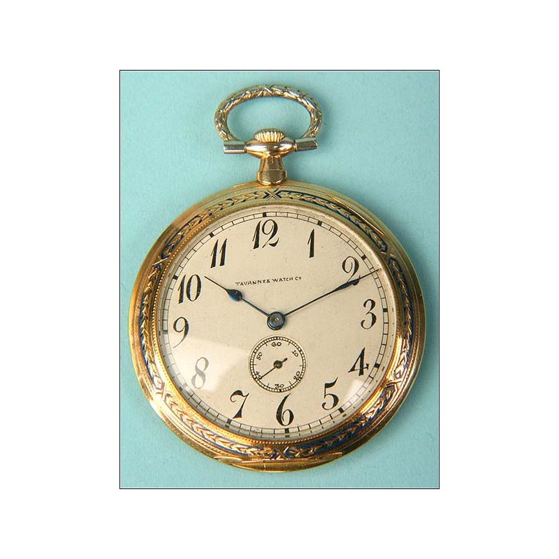 Reloj de bolsillo Tavannes. Oro macizo. 1915