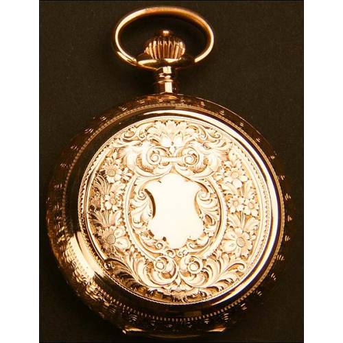 Reloj de bolsillo savonette en oro macizo, 53mm y 104gr.