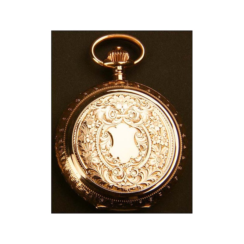 Reloj de bolsillo savonette en oro macizo, 53mm y 104gr.