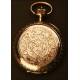 Savonette pocket watch in solid gold, 53mm and 104gr.