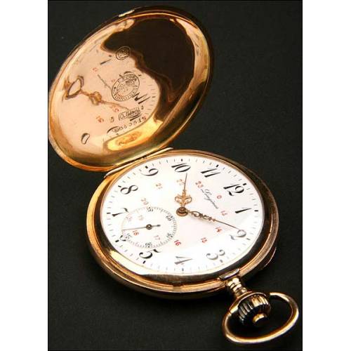 Longines pocket watch in solid gold, savonette.50mm.