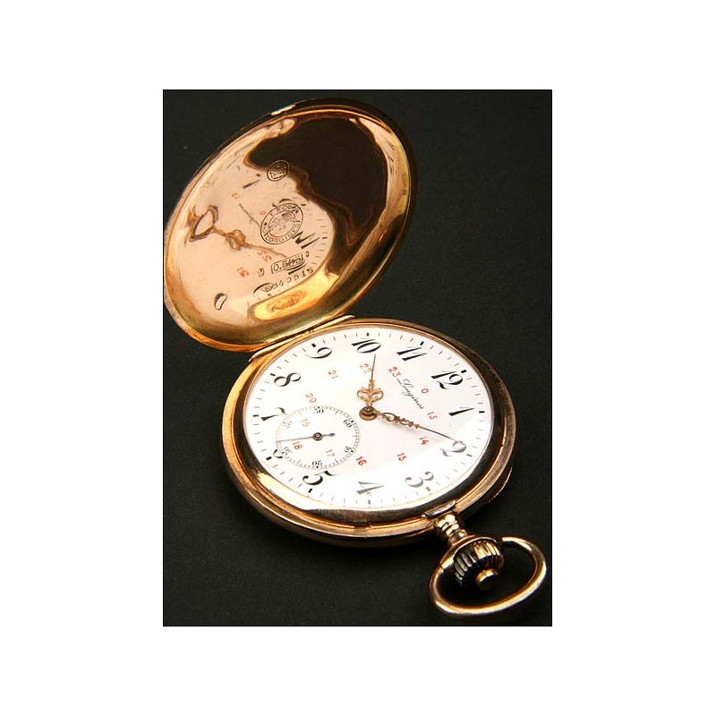 Longines pocket watch in solid gold, savonette.50mm.