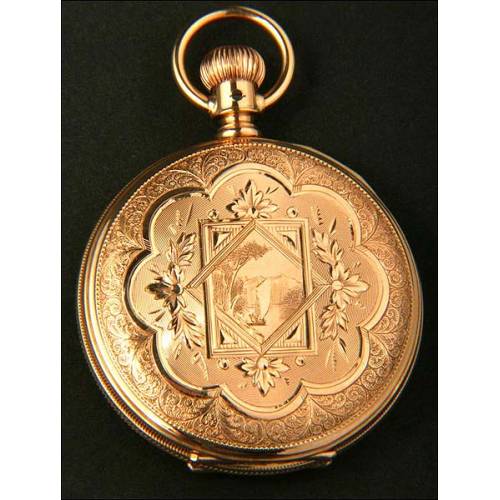 Precious Waltham pocket watch. 1914. Solid 14K gold.