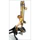 Magnificent Antique Working Binocular Microscope. England, Circa 1880