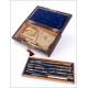 Antique Compass Set in Original Case and Good Condition. France, 19th Century