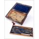 Antique Compass Set in Original Case and Good Condition. France, 19th Century