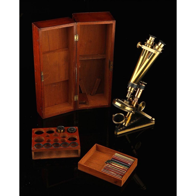 Microscopio Binocular R&J. Beck en Muy Buen Estado. Londres, Circa 1870