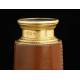 Large Gold Plated Brass Spyglass with Original Leather Case. 30's of the XX Century