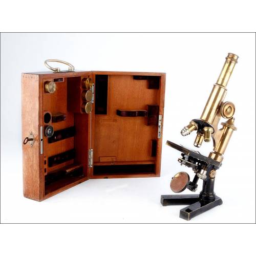 Raro Microscopio Plegable Ernst Leitz Wetzlar. Alemania, Circa 1901
