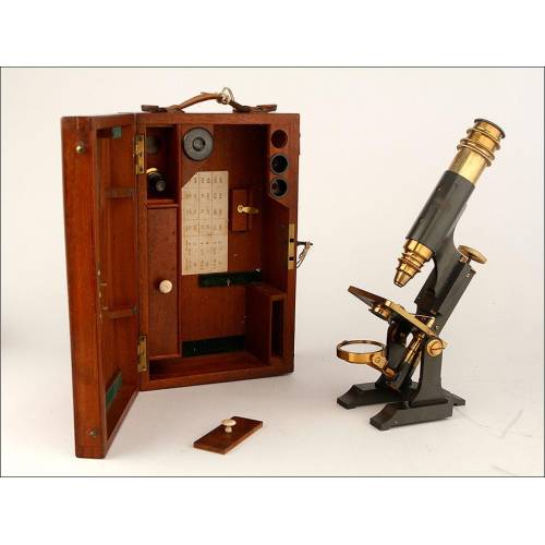 Fantastic Antique Antique Microscope in Original Case. England, 1910-20
