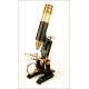 Fantastic Antique Antique Microscope in Original Case. England, 1910-20
