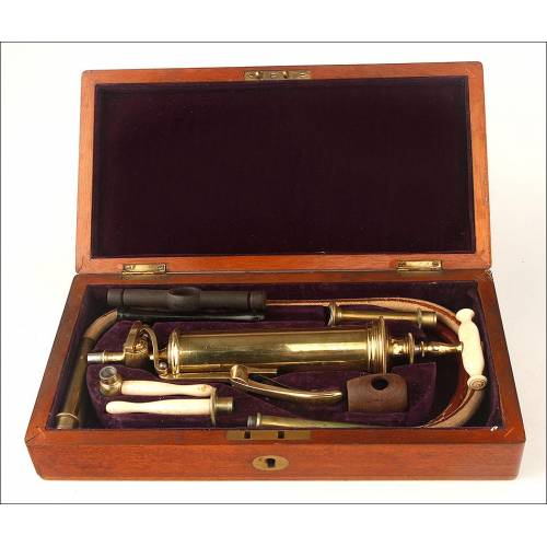 Antique Medical Pump. Original mahogany case. England, Circa 1900