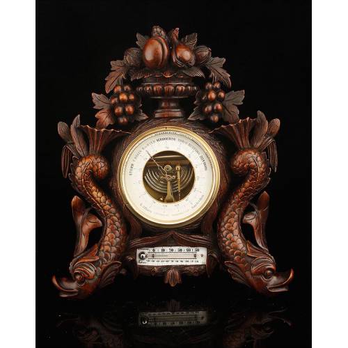 Important Aneroid Barometer with Hand Carved Case. Holland, 1900