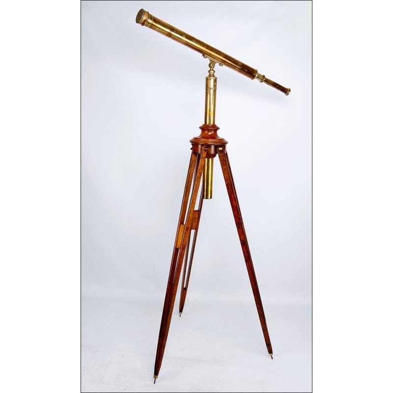 Impresionante Telescopio Celeste Antiguo con Trípode Original. Circa 1880