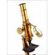 Attractive Fine Working Antique Brass Microscope. Circa 1900