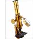 Attractive Fine Working Antique Brass Microscope. Circa 1900