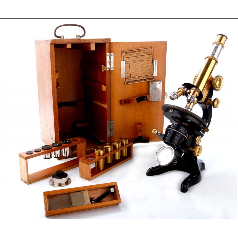 Completo Microscopio E. Leitz Wetlzar en Muy Buen Estado. Alemania, 1920