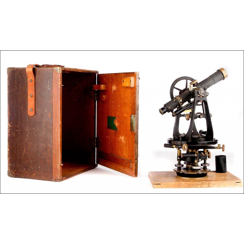 Attractive American Theodolite from the 1930's. With Original Case and Wooden Base.