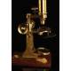 Precioso Microscopio de Latón de W.C. Hughes, Fabricado en Londres Circa 1870. Funcionando Bien