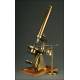 Exclusive English Gilt Brass Microscope, 1860. Very Well Preserved and Working