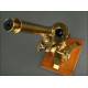 Exclusive English Gilt Brass Microscope, 1860. Very Well Preserved and Working