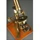 Exclusivo Microscopio Inglés de Latón Dorado, 1860. Muy Bien Conservado y Funcionando