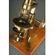 Exclusive English Gilt Brass Microscope, 1860. Very Well Preserved and Working