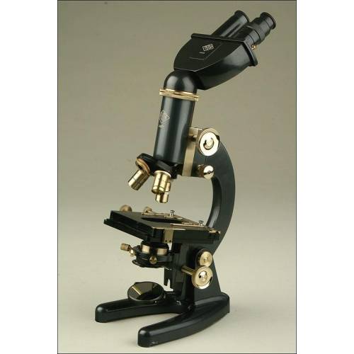 Prior English Binocular Microscope, 1950's. Perfectly Preserved and Functioning.