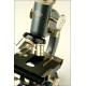 Microscopio Binocular Inglés Prior, Años 50. Perfectamente Conservado y Funcionando