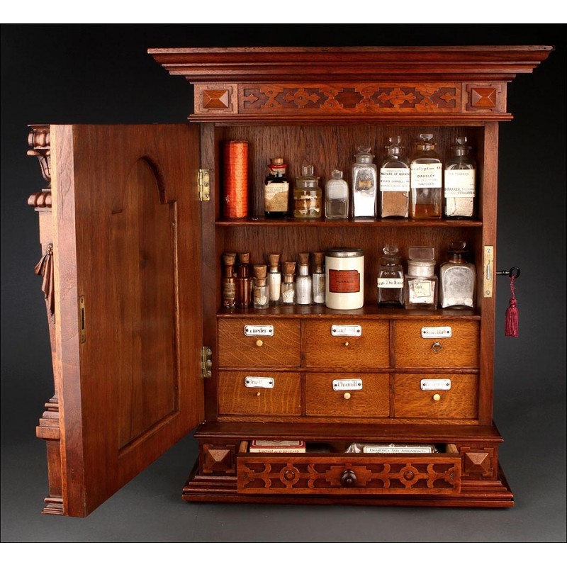 Rare Carved Medicine Cabinet, 19th Century.