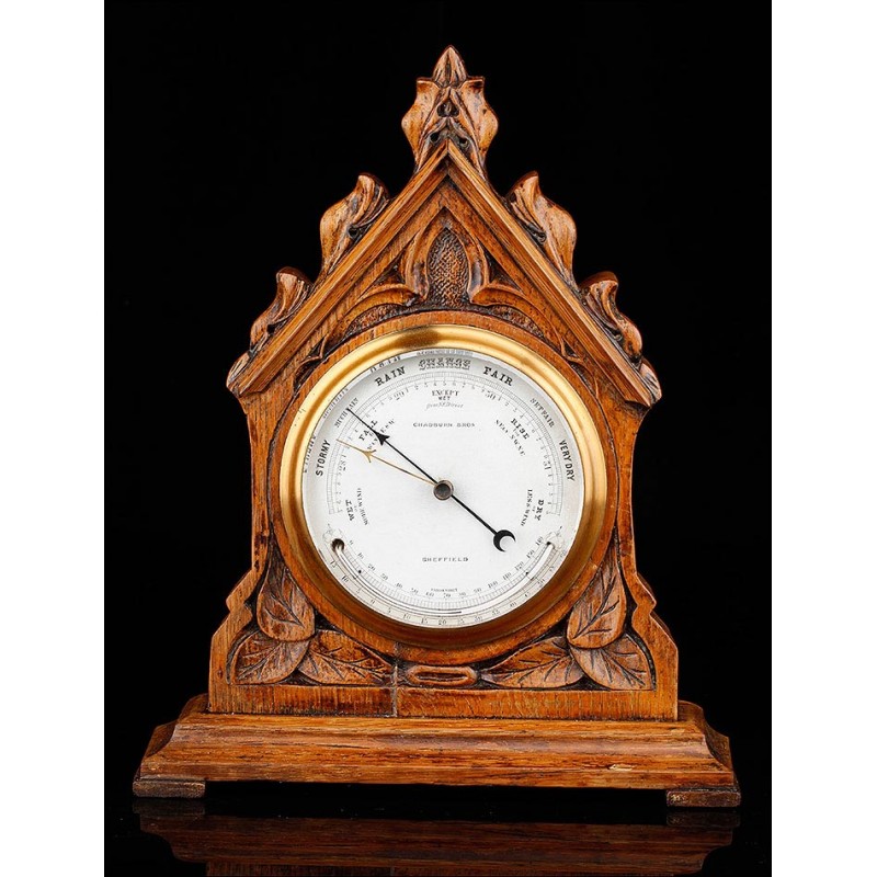 Chadburn Bros. Carved Wood Working Tabletop Barometer. England, 1860