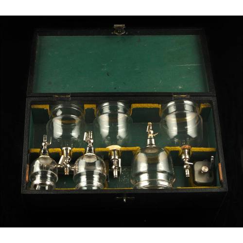 Antique Medical Suction Cups and Bleeding Set in Original Case. 19th-20th Century