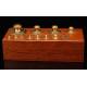 Complete Set of Golden Brass Weights with Wooden Base. Spain, 1930's