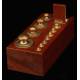 Complete Set of Golden Brass Weights with Wooden Base. Spain, 1930's