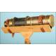 Large spotting scope with wooden stand. 140 cms long