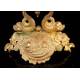 Antiguo Bol Chino de Porcelana sobre Peana de Latón. China, S. XVIII-XIX