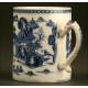 Tankard Chino de Porcelana Azul y Blanca. Siglo XIX. Con Asa Tallada y Pintado a Mano