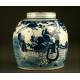 Hermosa Ánfora de Porcelana China Blanca y Azul. Dinastía Qing, S. XVIII-XIX. En Buen Estado