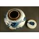 Hermosa Ánfora de Porcelana China Blanca y Azul. Dinastía Qing, S. XVIII-XIX. En Buen Estado