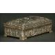 Chinese Box Covered with Silver Metal, Mid XX Century. Hand Decorated with Reliefs