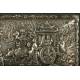 Caja China Revestida con Metal Plateado, Mediados del S. XX. Decorada a Mano con Relieves