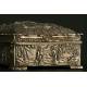 Chinese Box Covered with Silver Metal, Mid XX Century. Hand Decorated with Reliefs