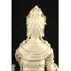 Kwan Yin in Chinese Blanc Porcelain from Ancient China. Qing Period.