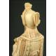 Chinese Figure on Wooden Stand, Circa 1900. Ivory Paste and Hand Decorated.
