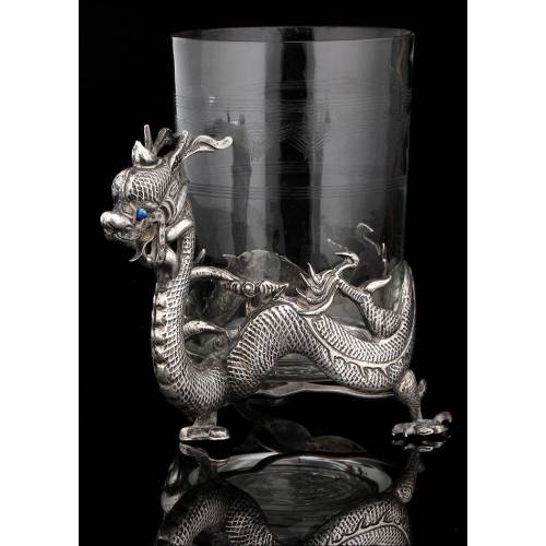 Chinese Solid Silver and Crystal Cup, 19th Century. Well Preserved