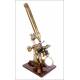 Antique Anderson & Sons Monocular Microscope with Mahogany Case. England, Circa 1885